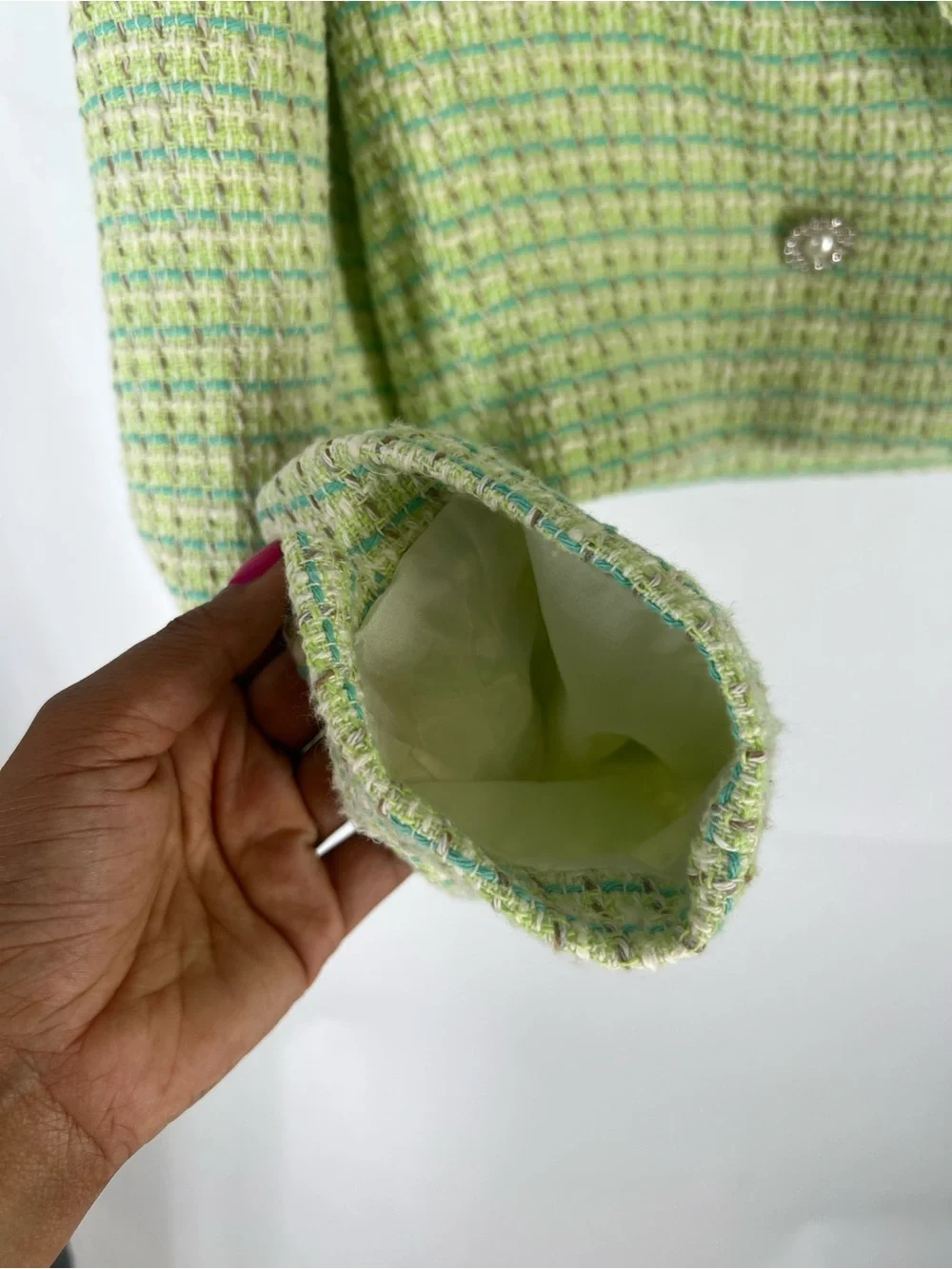 ZARA NWT Green Tweed Cropped Blazer Pearl Buttons Size XS